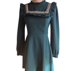 SHEIN Dark Green Ruffled Long Sleeve Dress